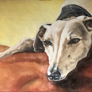 Oil Painting of Beige Galgo female dog