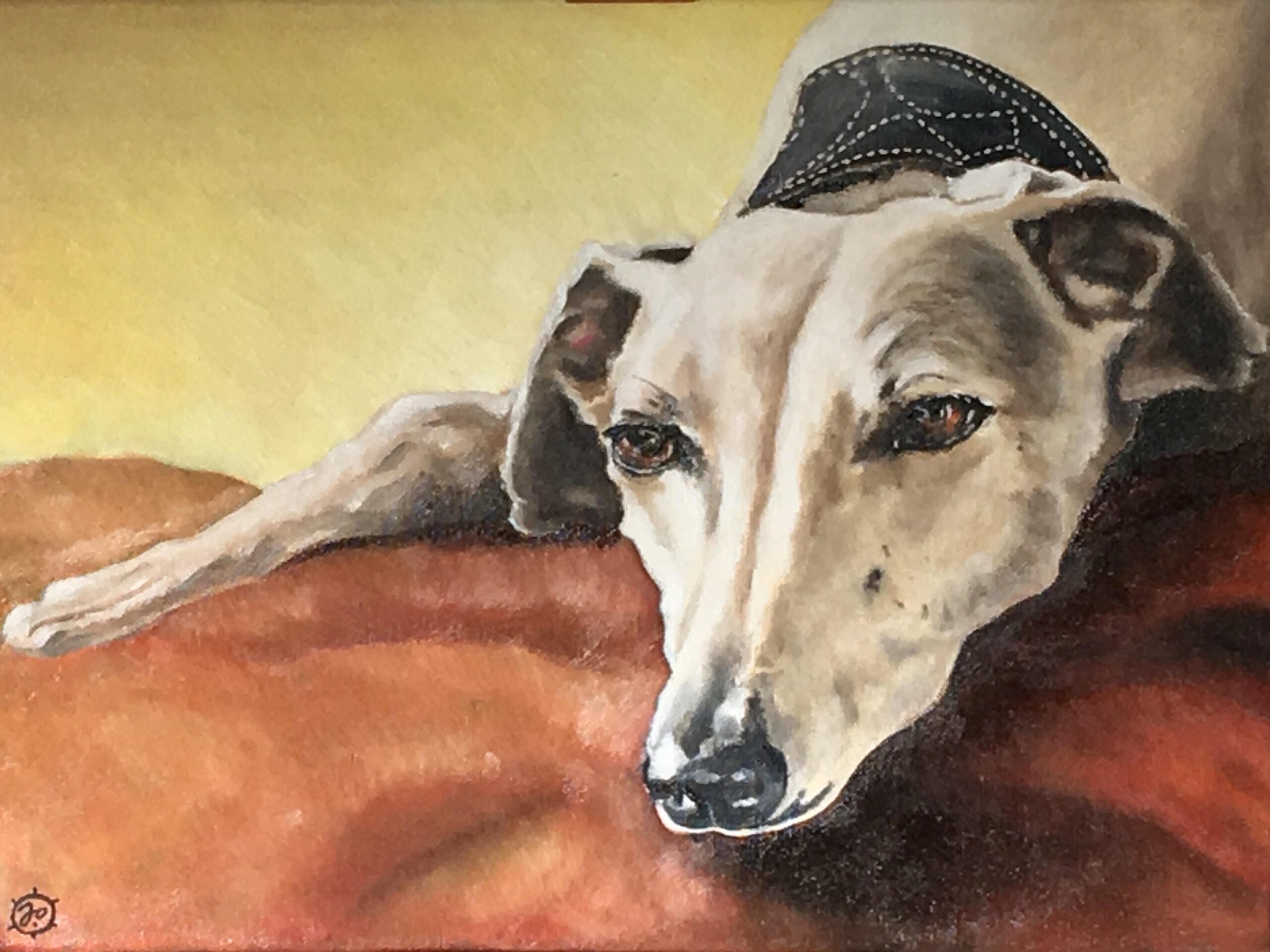 Oil Painting of Beige Galgo female dog