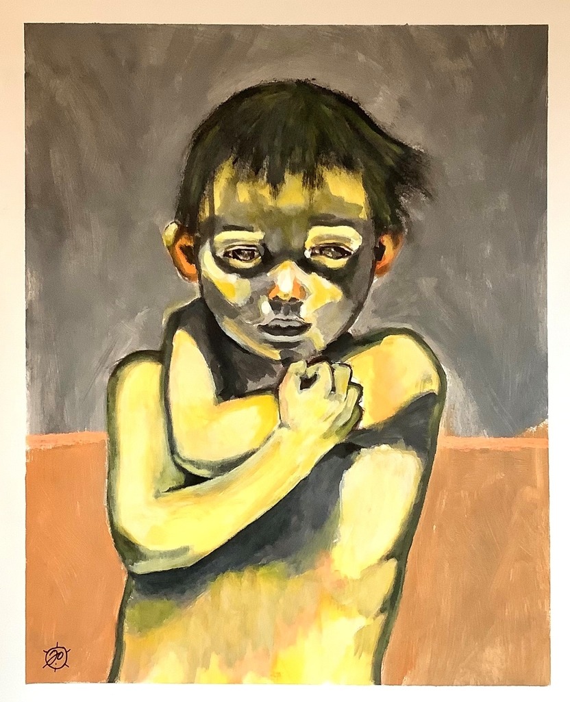 Acryl painting of young child