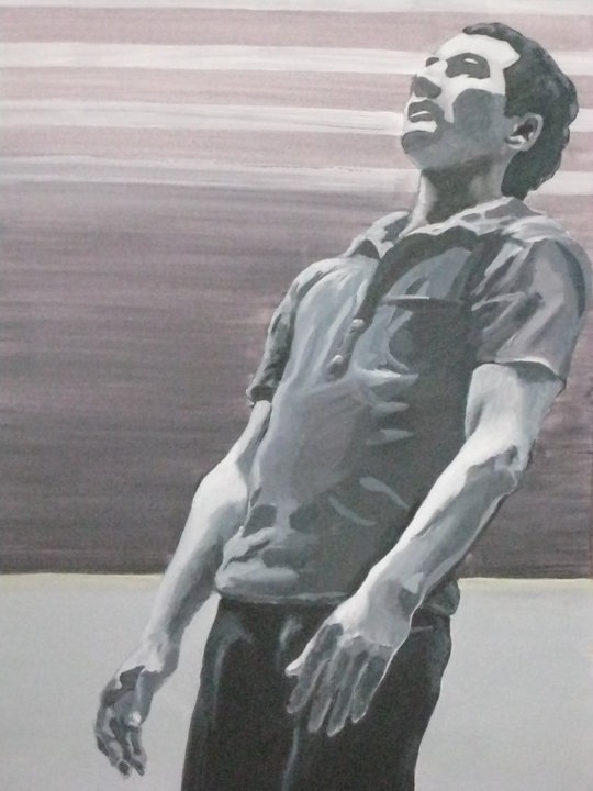 Painting of man falling backwards blue